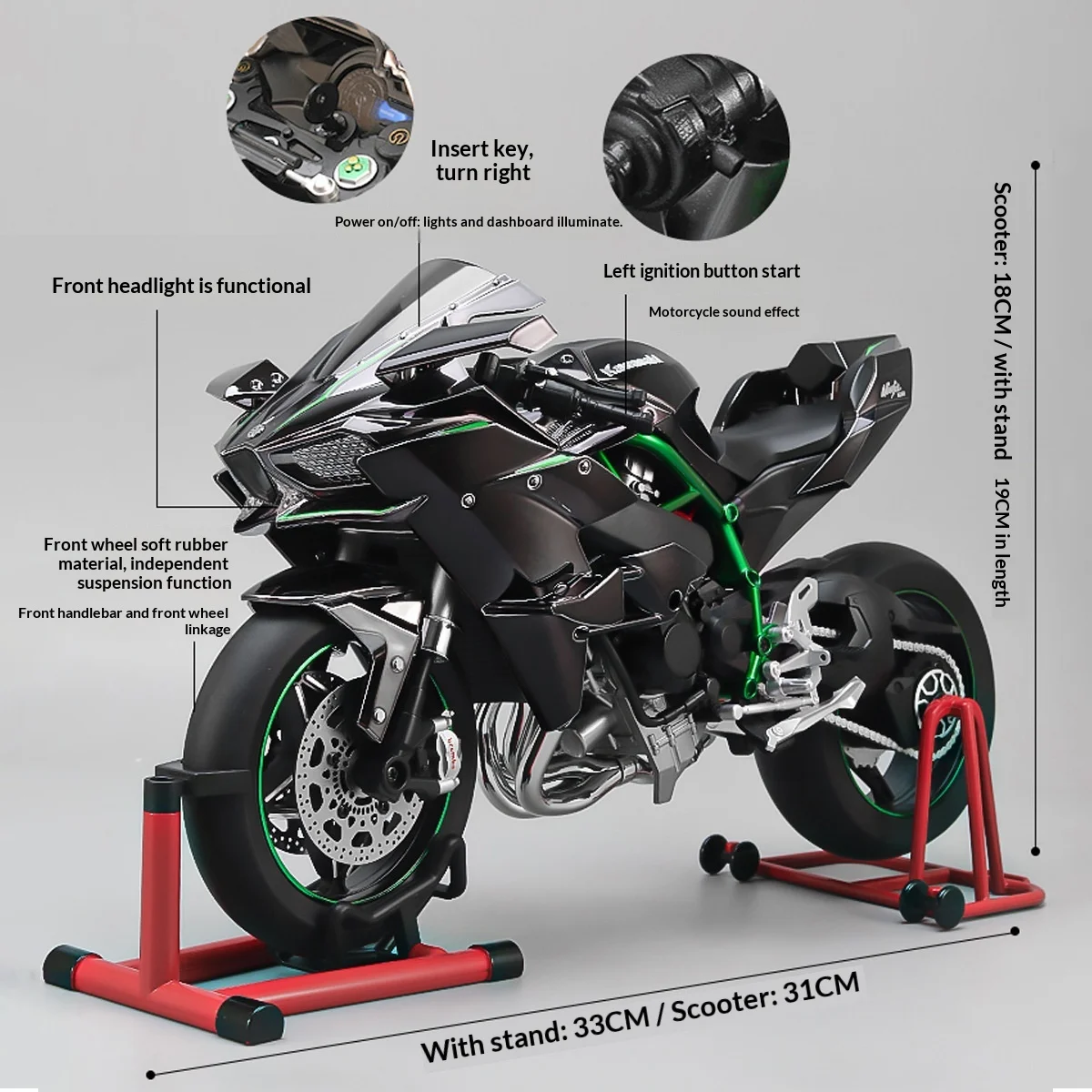 XLG 1/6 カワサキ ninja H2R カーボン仕様 ギミック搭載 XLG™ 1:6 Kawasaki H2R Sound & Mist Model – Bean's Moto Booth