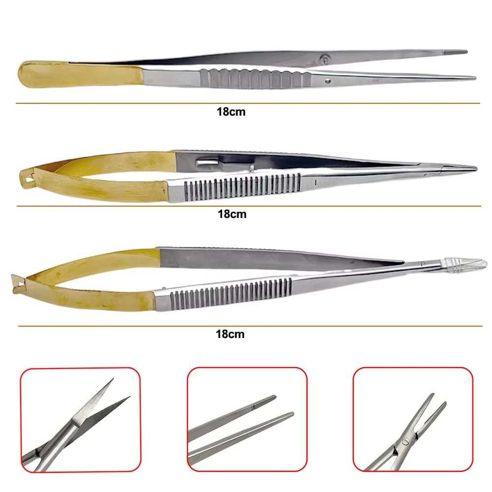 1/3Pcs Dental Tool Kit Castroviejo Needle Holder 18Cm Scissors Implant Forceps Tweezer Stainless Steel Autoclavable Instruments