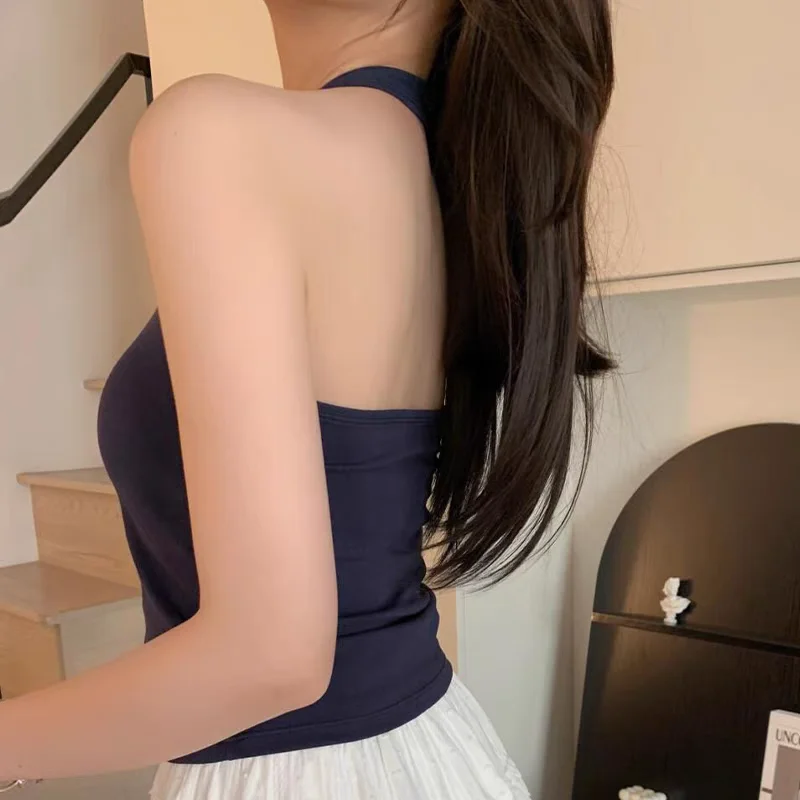 New Cotton Blue Ribbed Knitted Sexy Tops Neck Summer Basic Shirts Skinny Slim Sport Casual Vest Off Shoulder Women's Tank Top