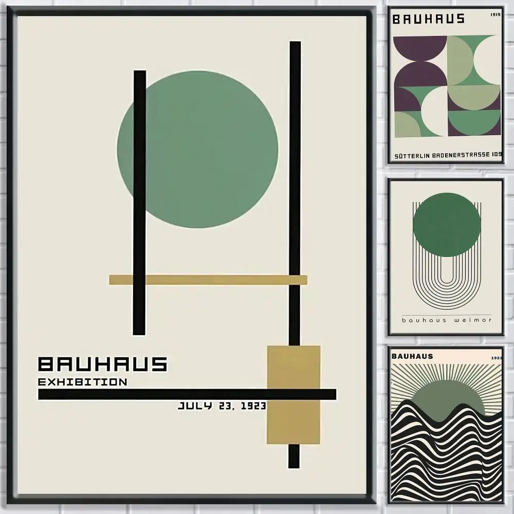 Grüne Bauhaus-Farblinien, modernes Poster, Schlafzimmer, Wohnzimmer, Arbeitszimmer und darüber hinaus, selbstklebende Dekoration + perfektes Geschenk