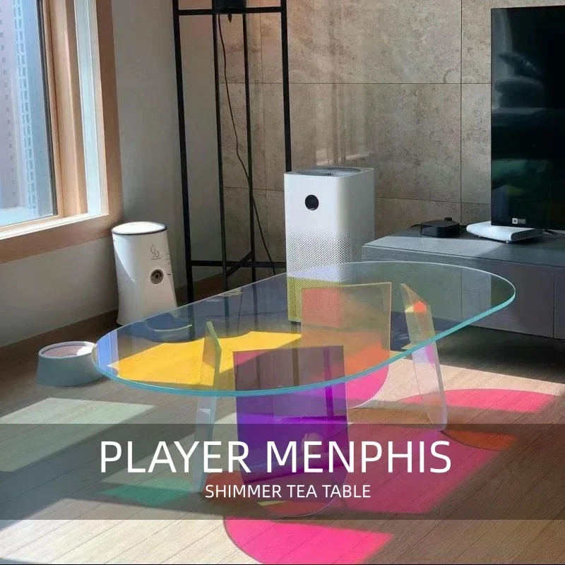 Designer glass coffee table living room Internet celebrity glas rainbow tea table creative light luxury modern simple