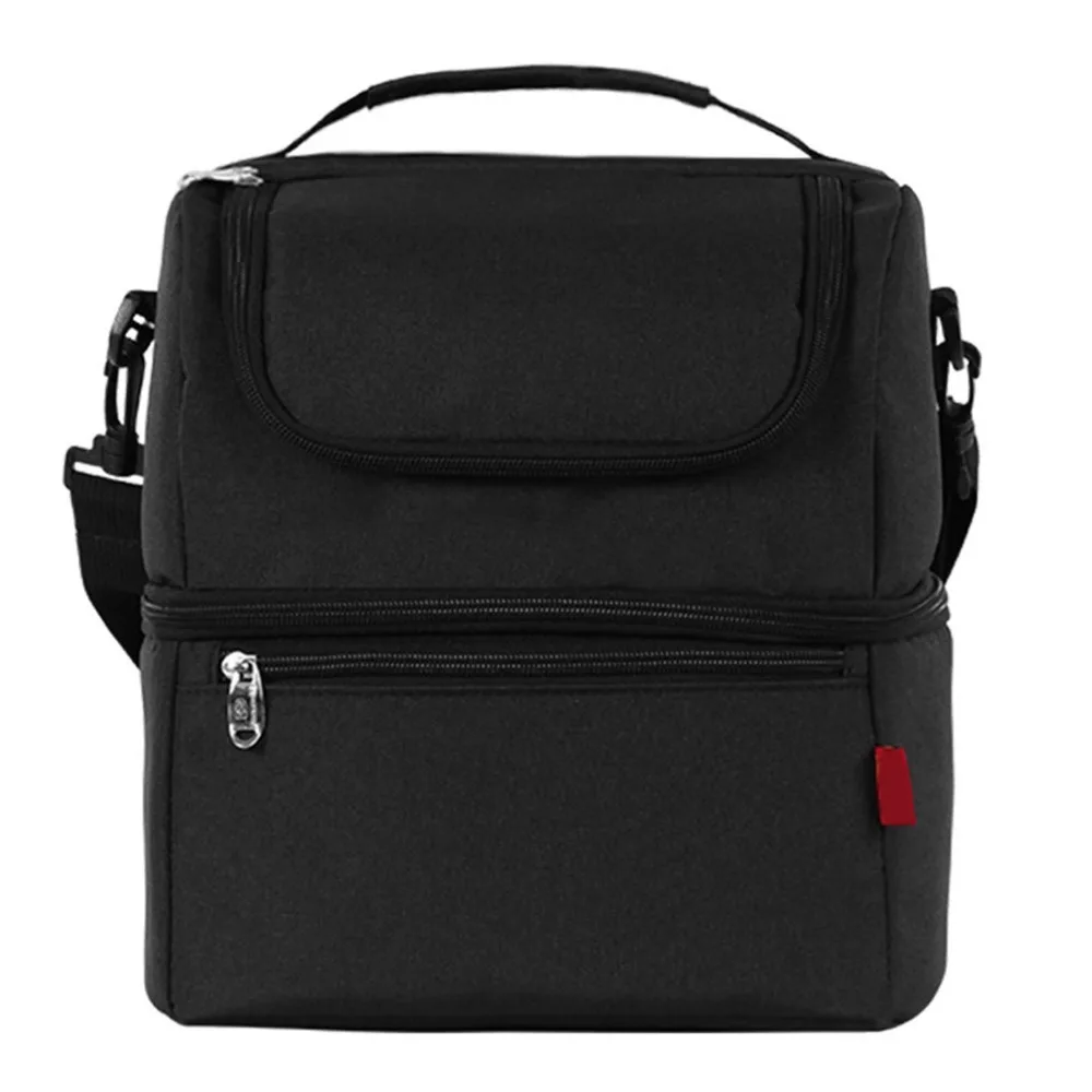 600D Oxford Fabric Insulated Lunch Bag Shoulder Strap Dual Compartment Dual-Deck Cooler Box Waterproof Coating Large Capacity