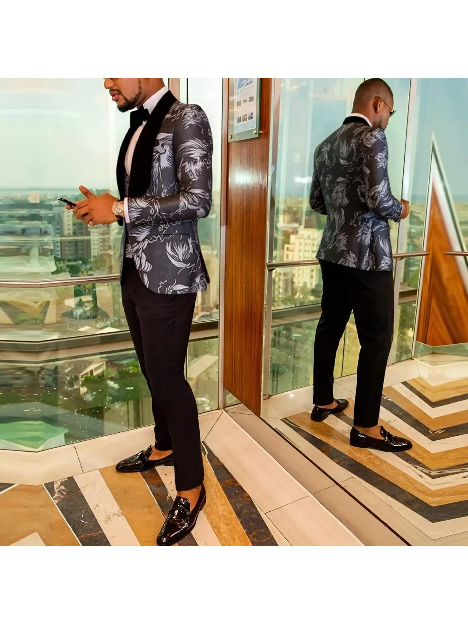 بدلة سهرة للرجال مكونة من 3 قطع مزهرة، طقم بدلة جاكار رفيعة، سترة بيزلي وسراويل لحفلات الزفاف