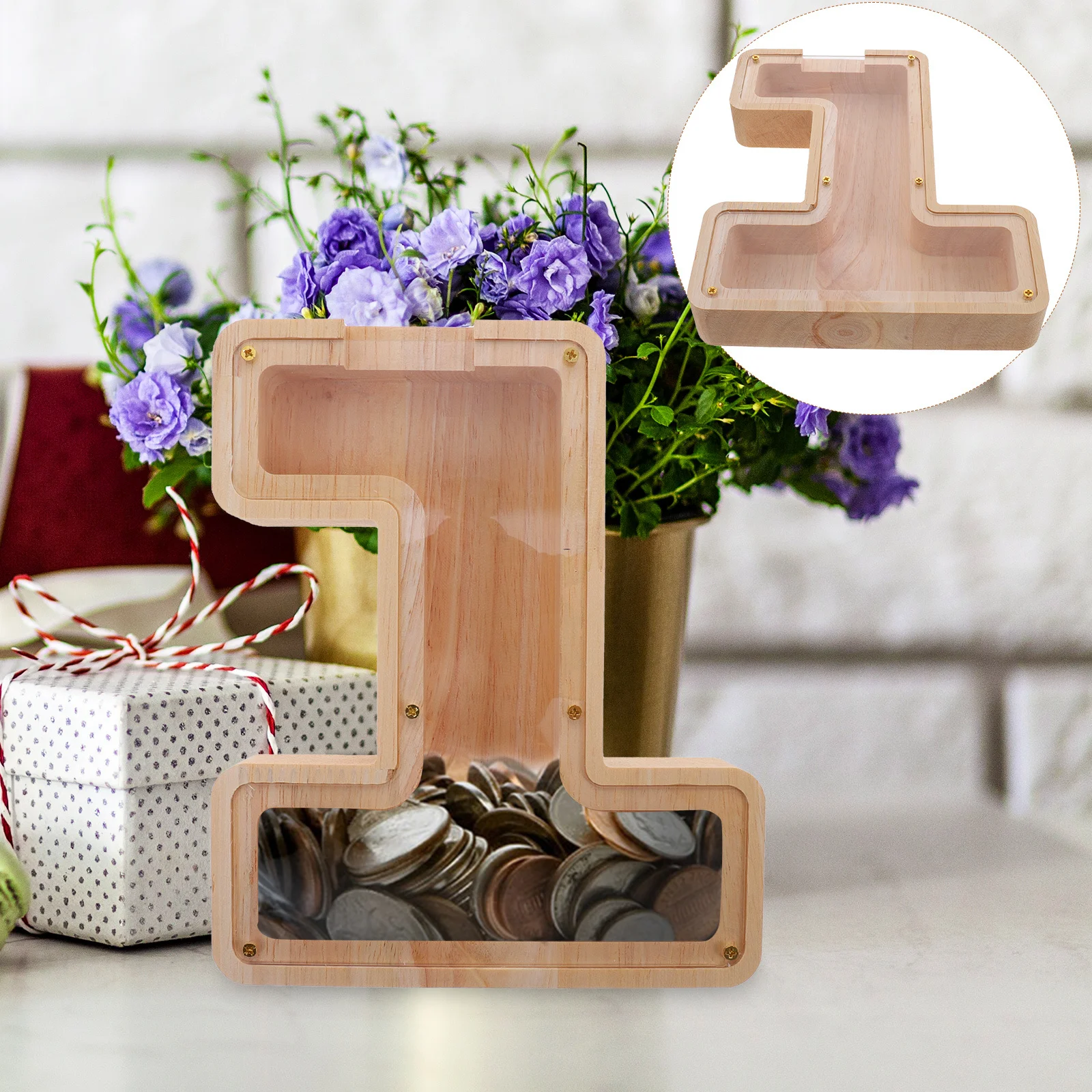 Transparentes Münzbank aus Holz, klares Sparschwein, Desktop-Spardose, tragbare Spardose für Kinder, Heimdekoration