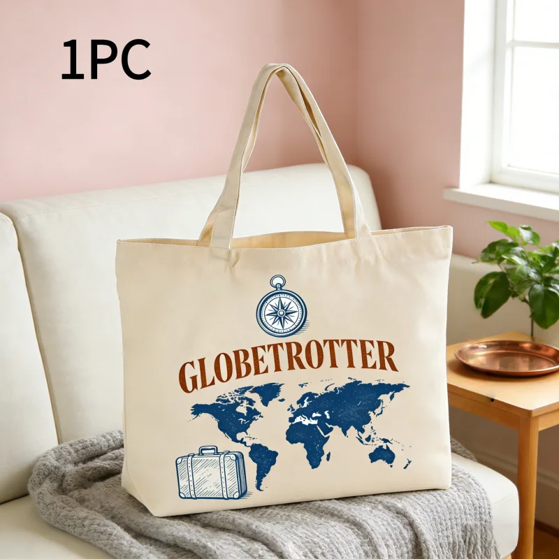 

1 шт., сумка для хранения на тему путешественника, простая холщовая сумка большой вместимости, холщовая сумка для покупок и путешествий на одно плечо