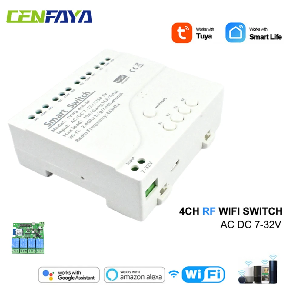 

4-канальный умный Wi-Fi RF Bluetooth беспроводной сухой контактный релейный модуль переключателя приложение для телефона дистанционное управление для Alexa Google Home 7-32 В