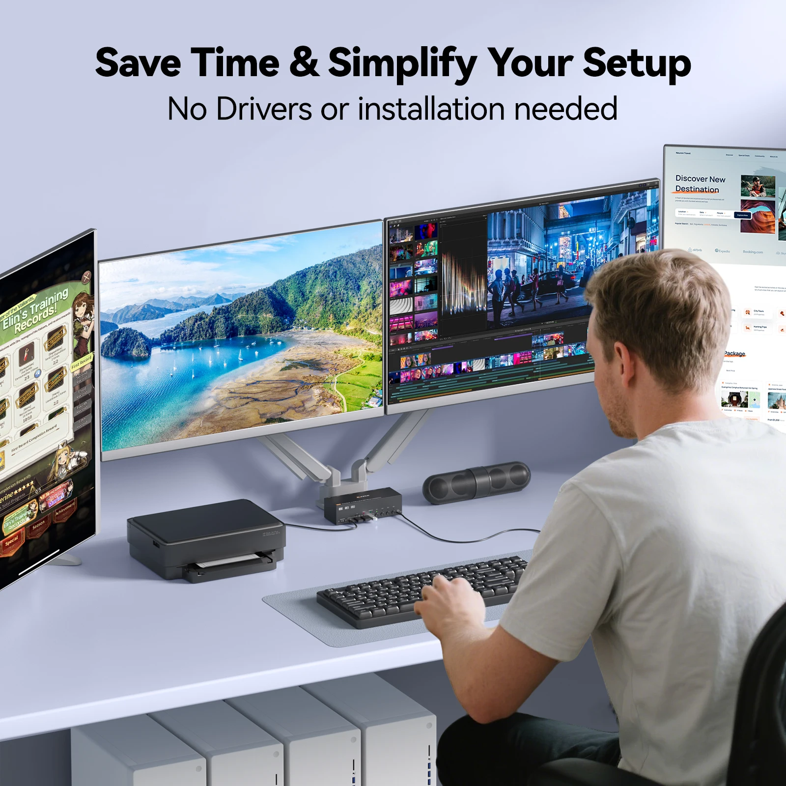 USB 3.0 KVM Switch 4 Monitors 4/2 Computers HDMI+DisplayPort,KCEVE 8K@30Hz/4k@144Hz for 4/2 PC Share 4 Display 4 USB 3.0 Devices