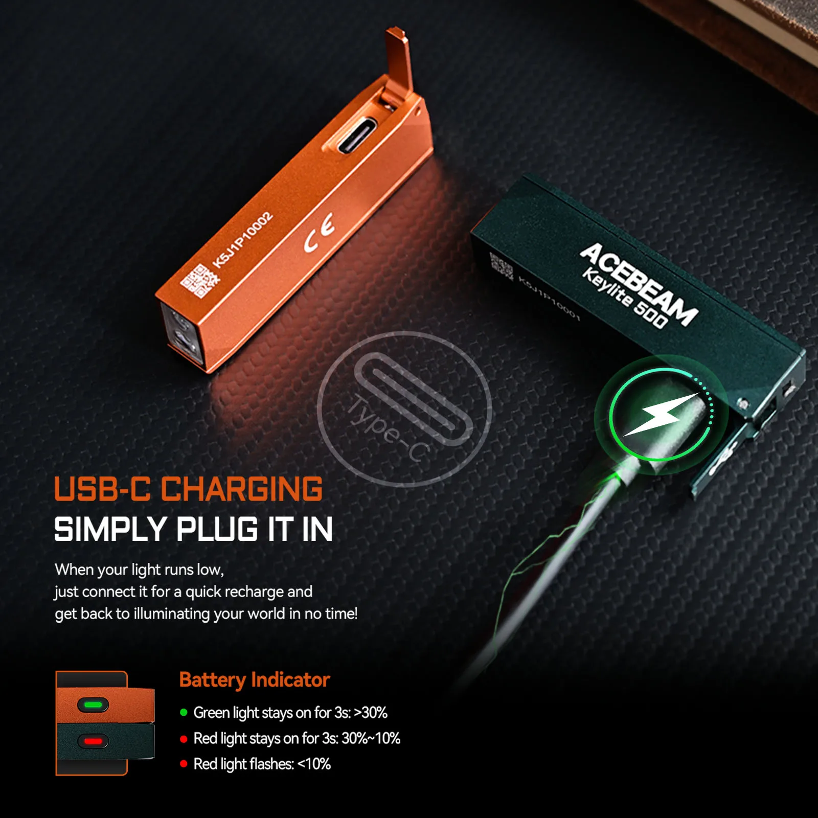 مصباح يدوي ACEBEAM Keylite 500 EDC قابل لإعادة الشحن مع وضع الدفاع عن النفس ومصباح LED مزدوج للتخييم والعم