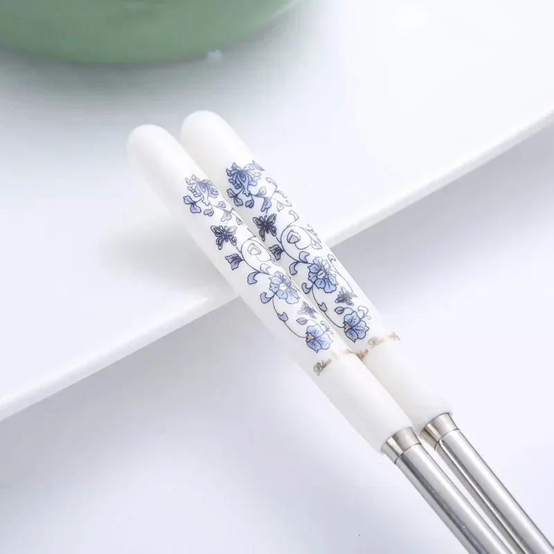 Blue and white porcelain cutlery spoon stainless steel spoon Western tableware set ceramic handle knife and fork dinner set