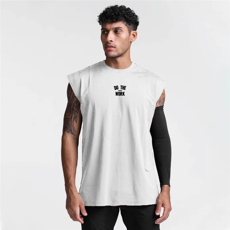 DO THE WORK Running Vests Men Summer Gym Tank Top Fitness Clothing Quick Dry Loose Fit Bodybuilding Basketball Sleeveless Shirts