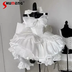 Women's White Angel Princess Fairy Dress Sweet Bow Off Shoulder Slim Strapless Trailing Dress Party Evening Dresses 2024 New
