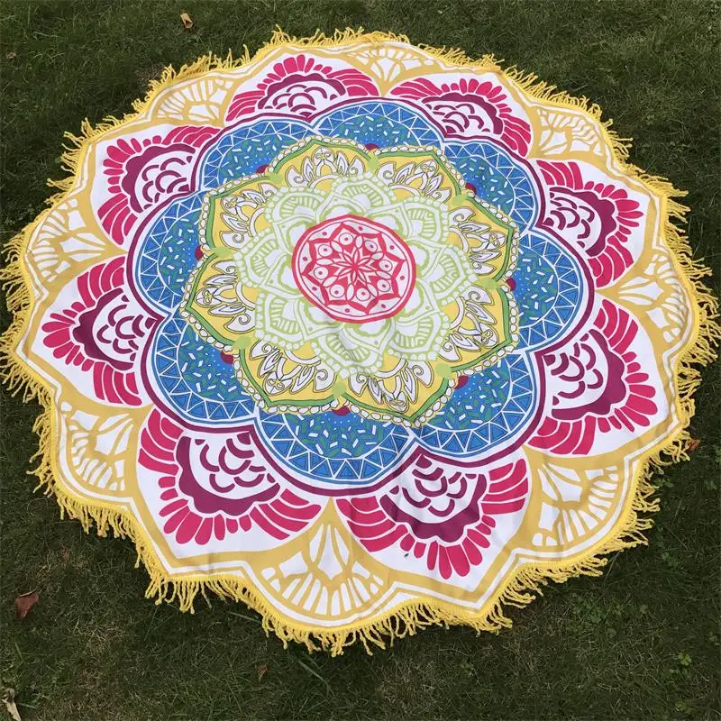Microfiber Beach Towel Tassel Indian Mandala Tapestry Lotus Printed Bohemian Bikini Cover-Up Blanket Bath Towel