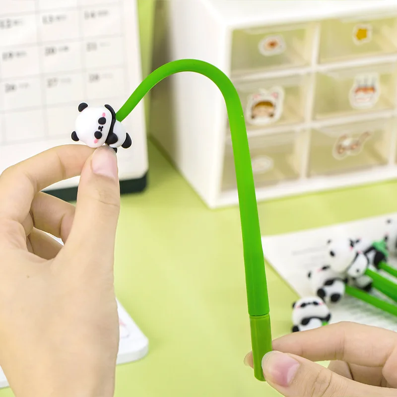 10Pcs/Lot Cute Cartoon Panda Shake Gel Pen Black Ink Soft Pressure Reducing Swing Pens Student School Supplies Kawaii Kids Gift