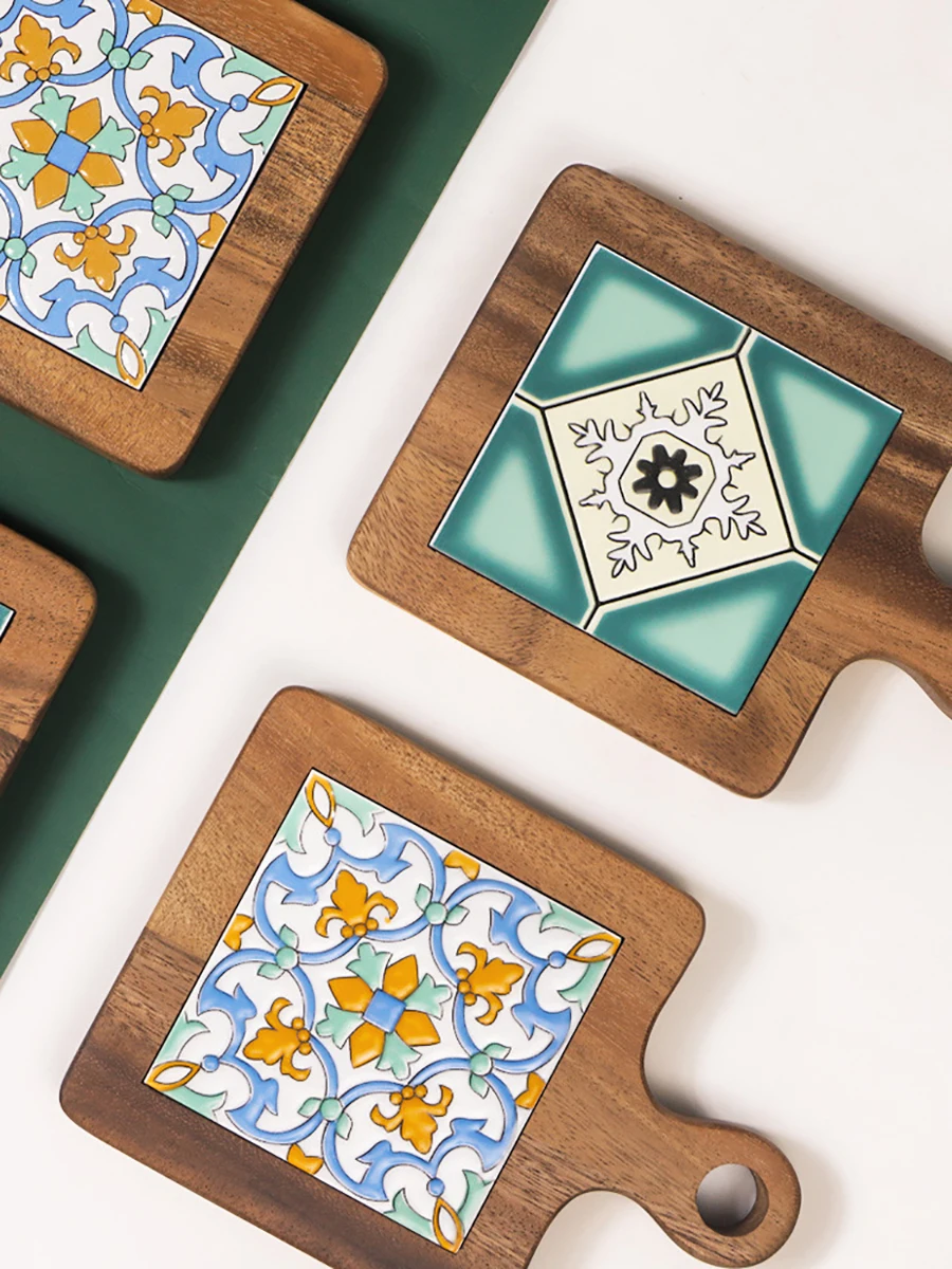 

Nordic Retro Wooden Square Coaster Heat Resistant Dining Table Mat Restaurant Bar Cup Mat Pad Dinner Protective Pads Mat