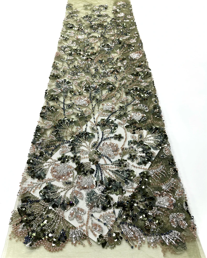 

African Nigerian Beaded Embroidery Lace Fabric High-End French Sequins for Wedding Party Dresses Sewing 2026 Fashion Trend