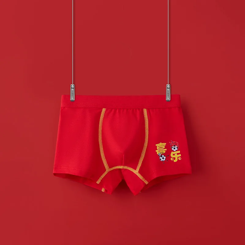 Boy Red Boxers Pure Cotton Soft Quality Underpants Rabbit Year Good Luck Boxers Size 90-155 Healthy Pants Boy Comfortable Boxers