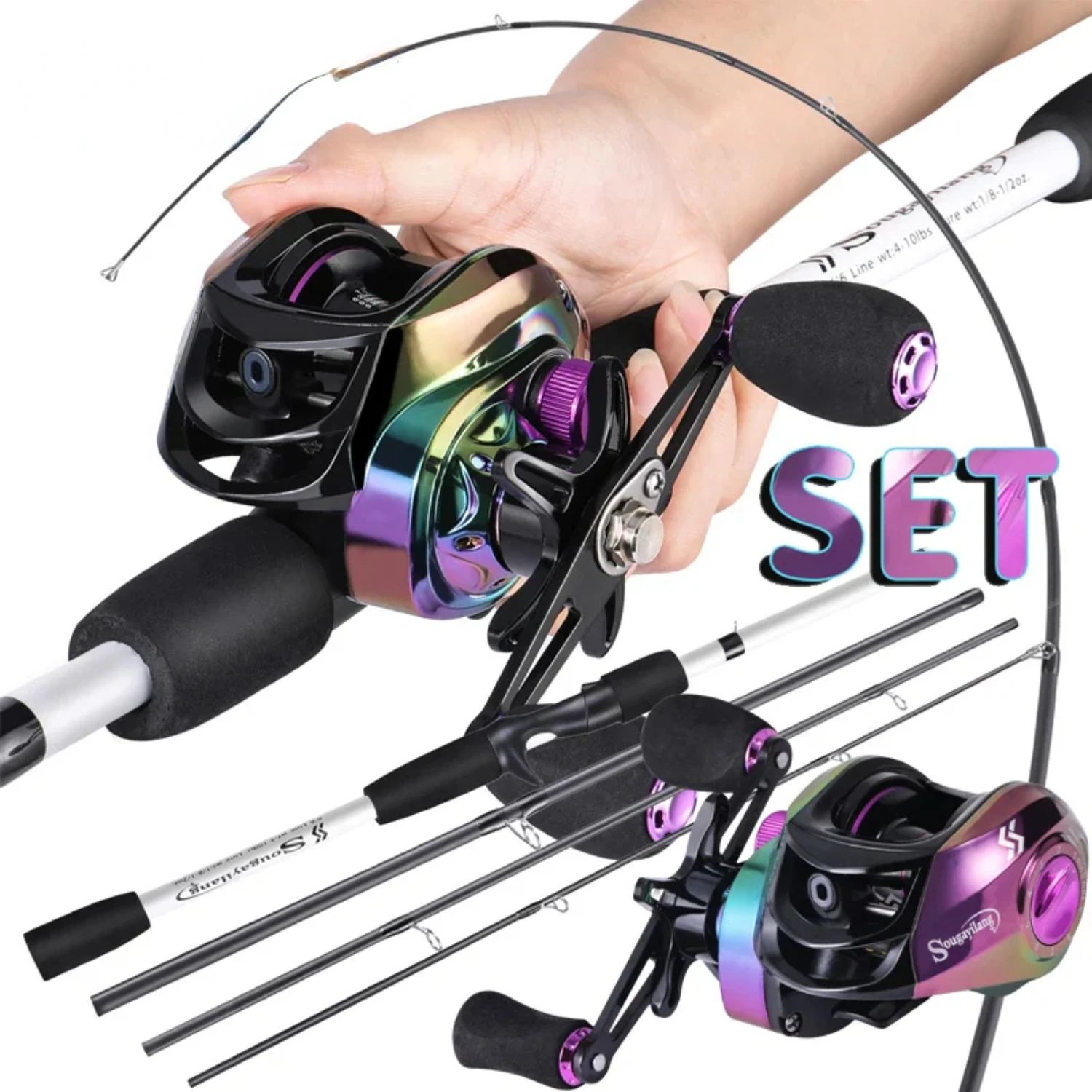 1.98M Casting Fishing Set Carbon Telescopic Fishing Rod Combo Baitcasting Reel Feeder Kit Travel Pole Bass  Carp