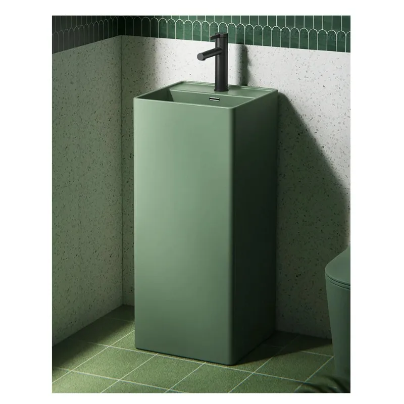 

Green ceramic pillar basin B & B hotel floor-to-ceiling wash Household balcony Vertical wash Pool face basin
