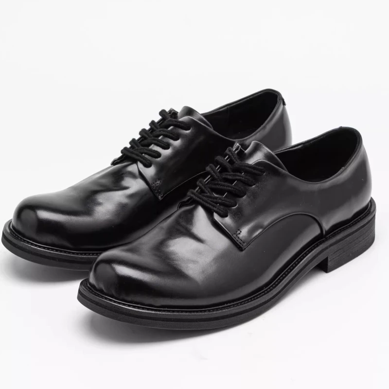 Horse Hip Leather Pleated Men's Dress Shoes England Business Casual Derby Shoes Male Horsehide Inner Sewing Goodyear Derby Shoes
