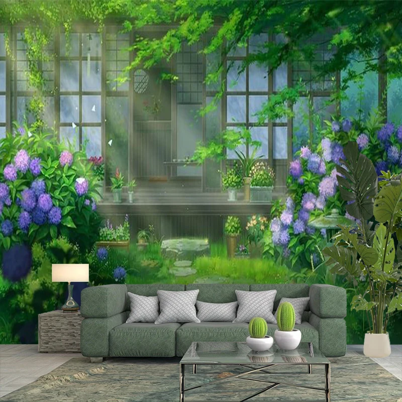 1PC Japanese Hydrangea Garden Art Print Backdrop Banner, Bedroom Living Room Photo Background, Polyester, Home Decor, Wall Art