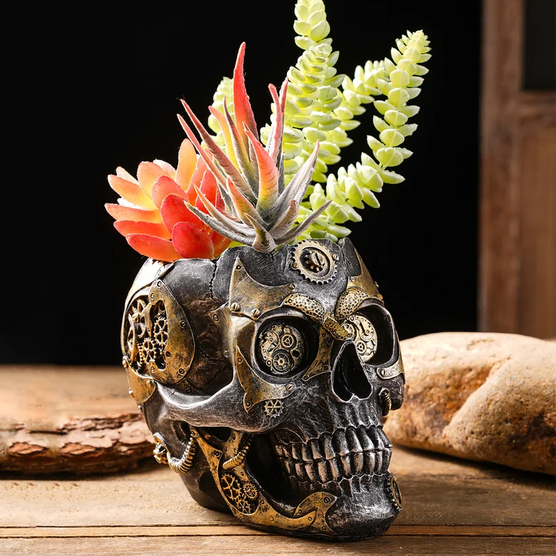 1PC Halloween Party Punk-Style Mechanical White Black Gold and Silver-Black Skull-Shaped Vases Halloween decorations