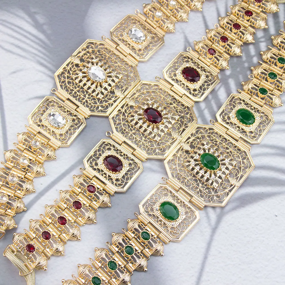 حزام حبل يد ذهبي اللون الجزائر المغرب حزام قفطان للنساء كريستال مجوهرات الزفاف مهرجان عربي بيجو