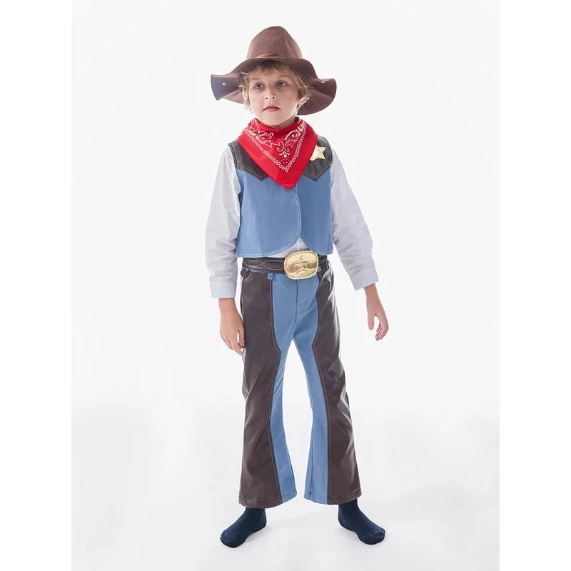 Umorden Leather Style West Cowboy Costume for Boys Child Kids Toddler Halloween Purim Fantasia Disguise Cosplay Vest Pants Set