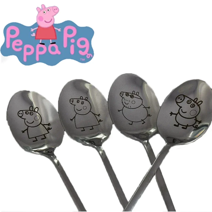 Peppa Pig Cartoon Spoon Kawaii Page George Family Stainless Steel Ladle Home Food for Children Tableware Spoons Birthday Gifts