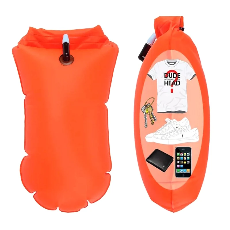 PVC Swimming Bucket Dry Bag Inflatable Open Swimming Buoy Tow Floating Bag Waterproof Double Air Bags Water Sport Safety Bags