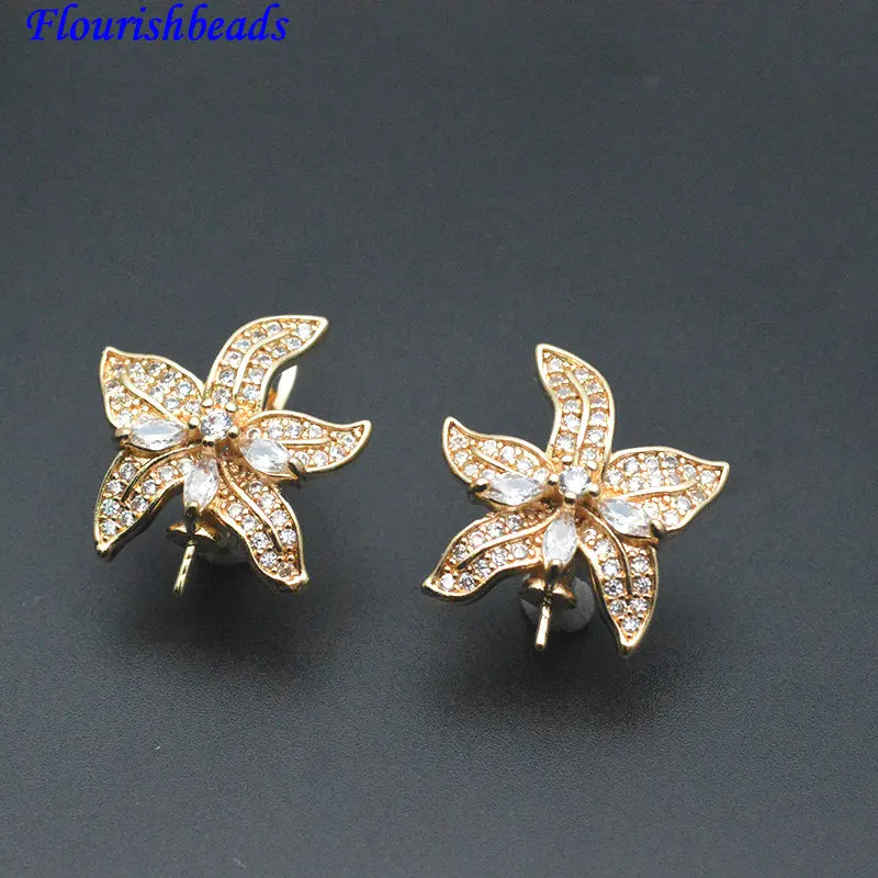 

30pc Pin Style CZ Paved Flower Shape Leverback Earring Hook Clasps Wholesale Jewelry Findings
