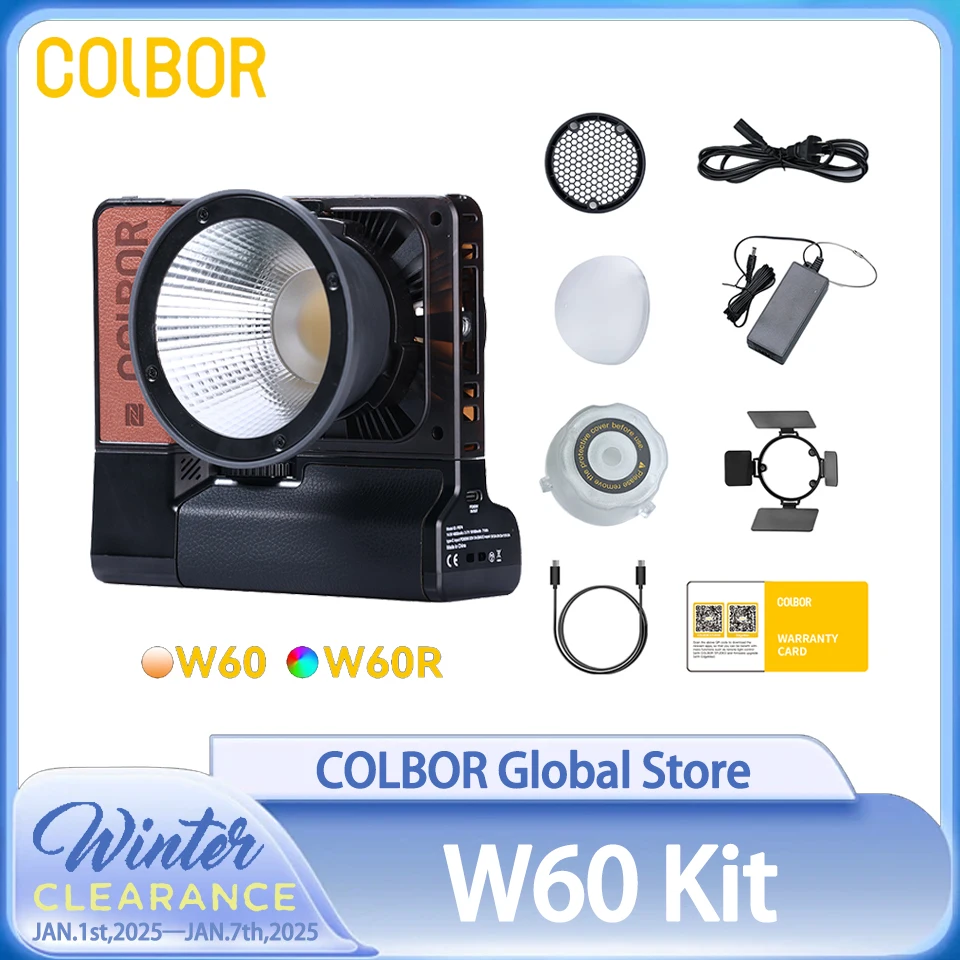 COLBOR Wonder Kit W60 RGB Video Light Photography Fill Light Built-in NFC with Battery Base for Outdoor Studio Vlog Shoot