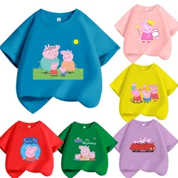 Çocuklar T-shirt giysi Peppa domuz kız erkek kısa kollu yaz Tee giysi üstleri karikatür baskı çocuk gömlek doğum günü hediyesi