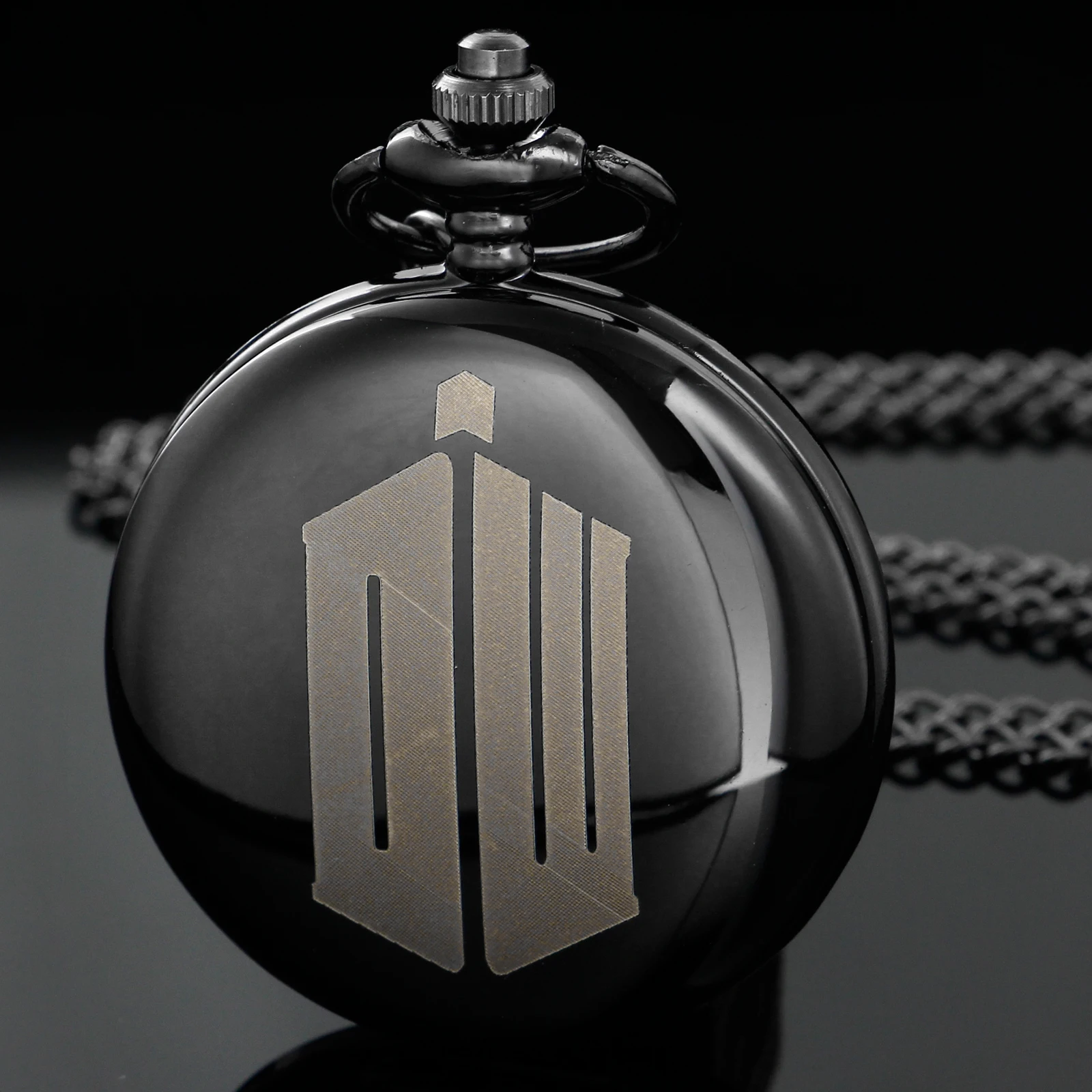 Black Mysterious Gemstone Doctor Strange Quartz Pocket Watch Fashionable Nostalgic Necklace Pendant Gift for Men and Women