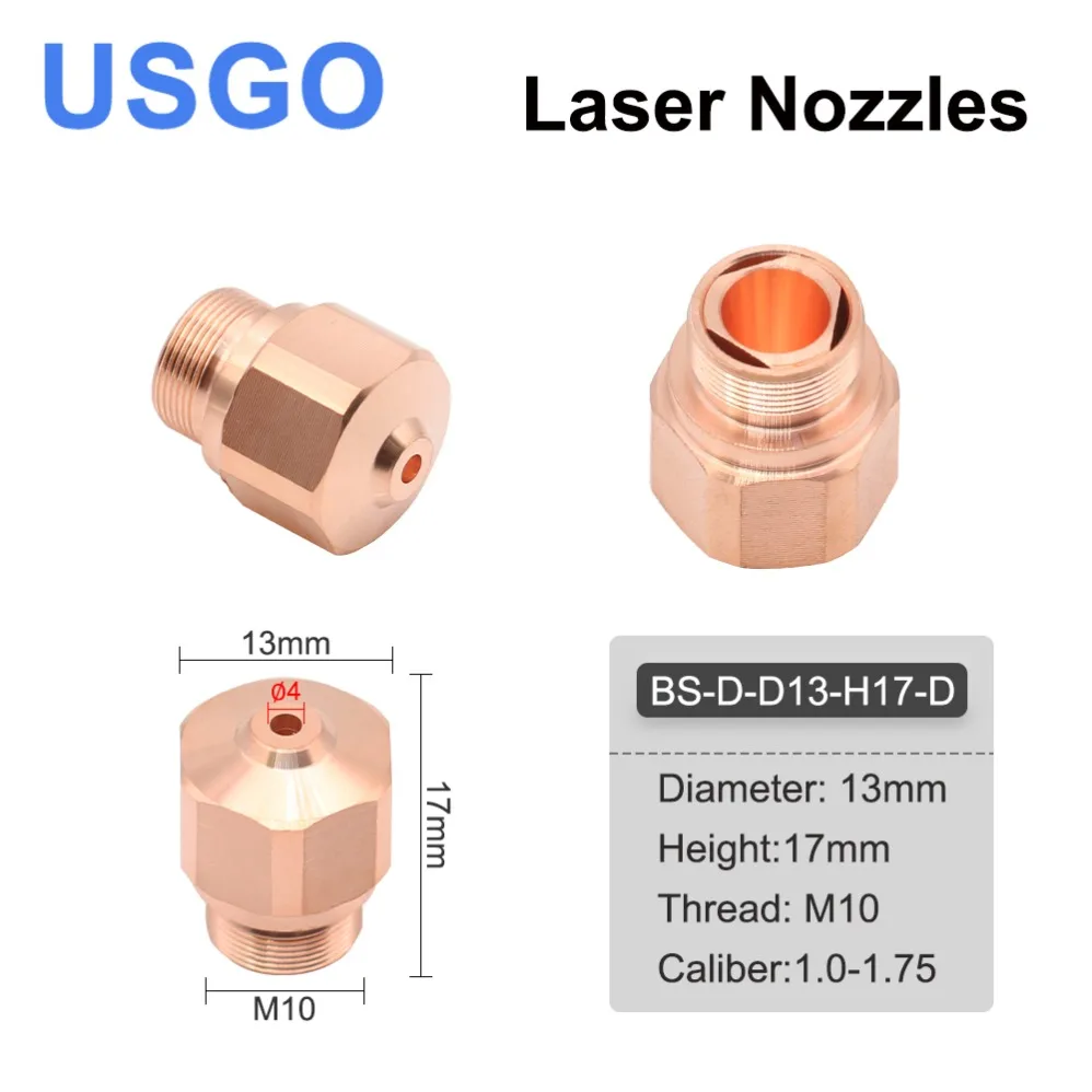 

USGO NK Series OEM Dia.13mm M10 Caliber1.0-3.0mm Height17mm Laser Nozzle Double Layers for Fiber Laser Cutting Head