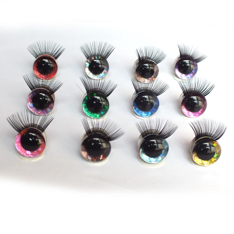 20pcs Toy Eyes With Eyelash 12-30mm Eyelashes 3D Safety Glitter Toy Eyes Eyelash For DIY Plush DIY Doll Making