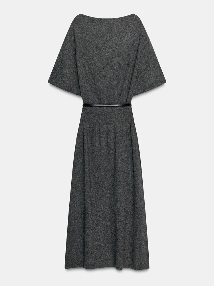 Hiver 2025 nouveau femmes tricoté Midi Dr avec ceinture une épaule Sle ethnique Costume scène Performance Faionable robe