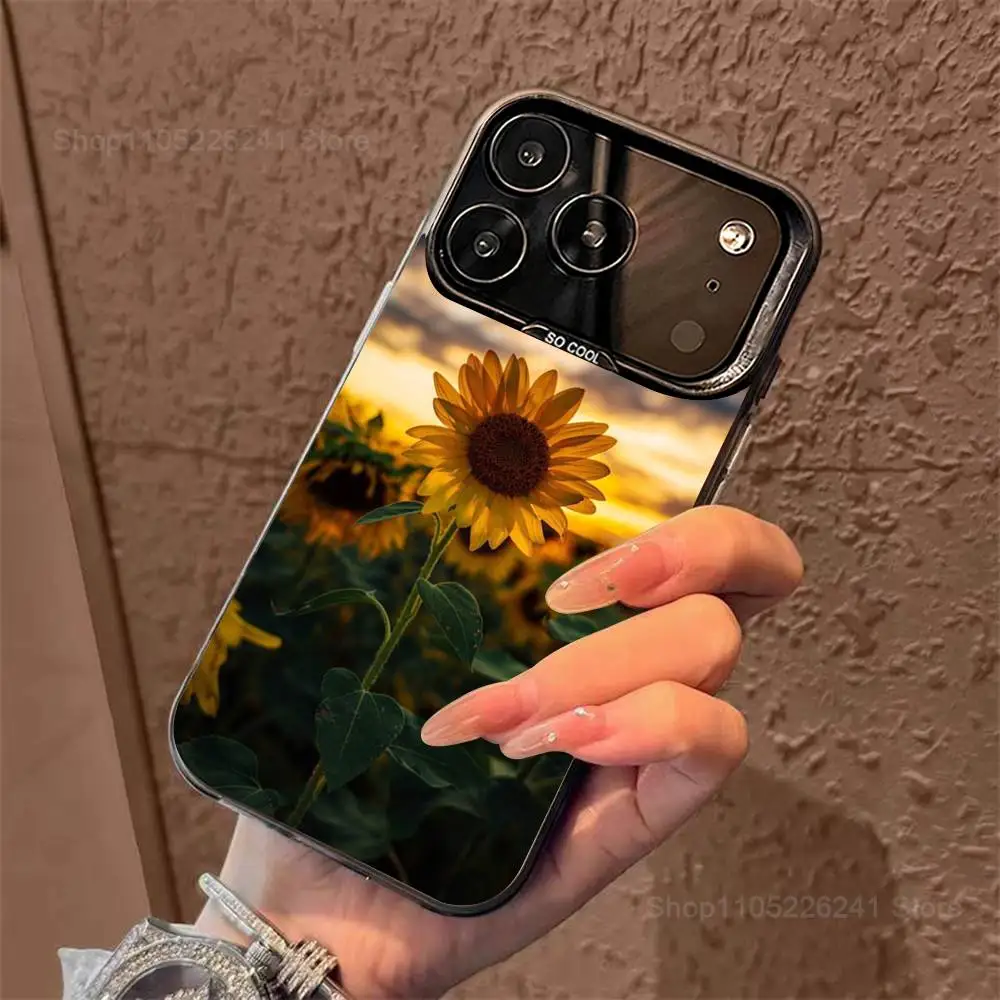 Botanische kunst zonnebloem telefoon voor iPhone 14,17,13,12,11,16,15, Mini, Pro, SE, XS, MAX, zwart mat siliconen beschermhoes