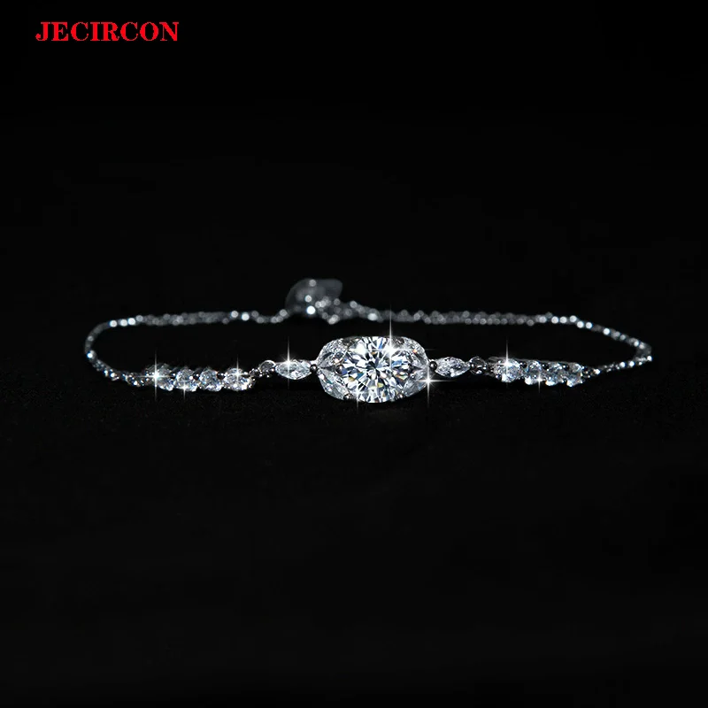 

JECIRCON S925 браслет из стерлингового серебра с муассанитом для женщин, 1CT, очаровательный цветущий звездный цветок с регулируемой скользящей цепочкой из бисера