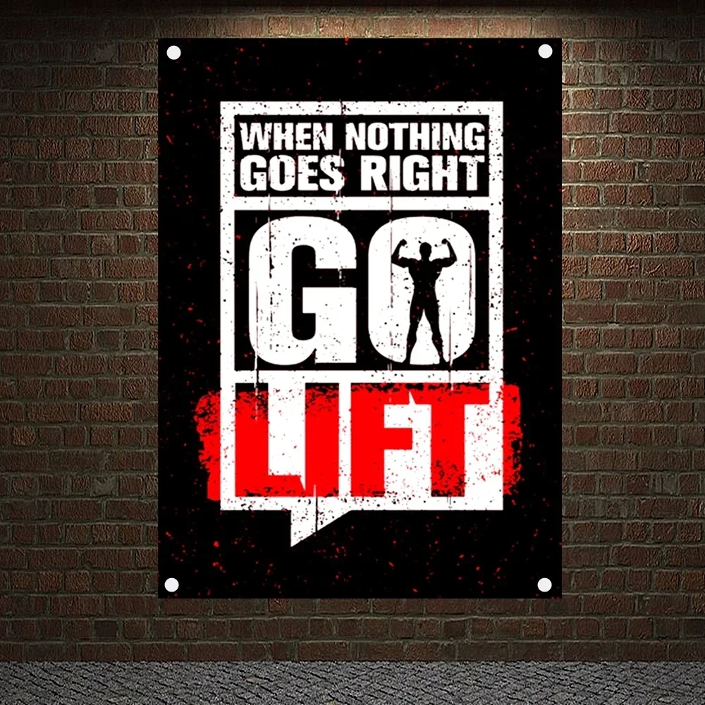 WHEN NOTHING GOES RIGHT GO LIFT Motivational Workout Posters Exercise Banners Flags Wall Art Canvas Painting Tapestry Gym Decor