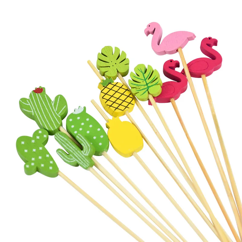 100PCS Cactus Flamingo Fruit Picks Buffet Cupcake Fruit Fork Cocktail Toothpick for Summer Hawaiian Party Wedding Birthday Decor view 4