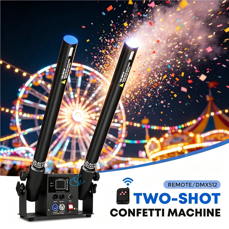 2CH DMX512 Remote Control Battery Powered Double Shot Streamer Launcher Confetti Cannon For Stage Party Wedding