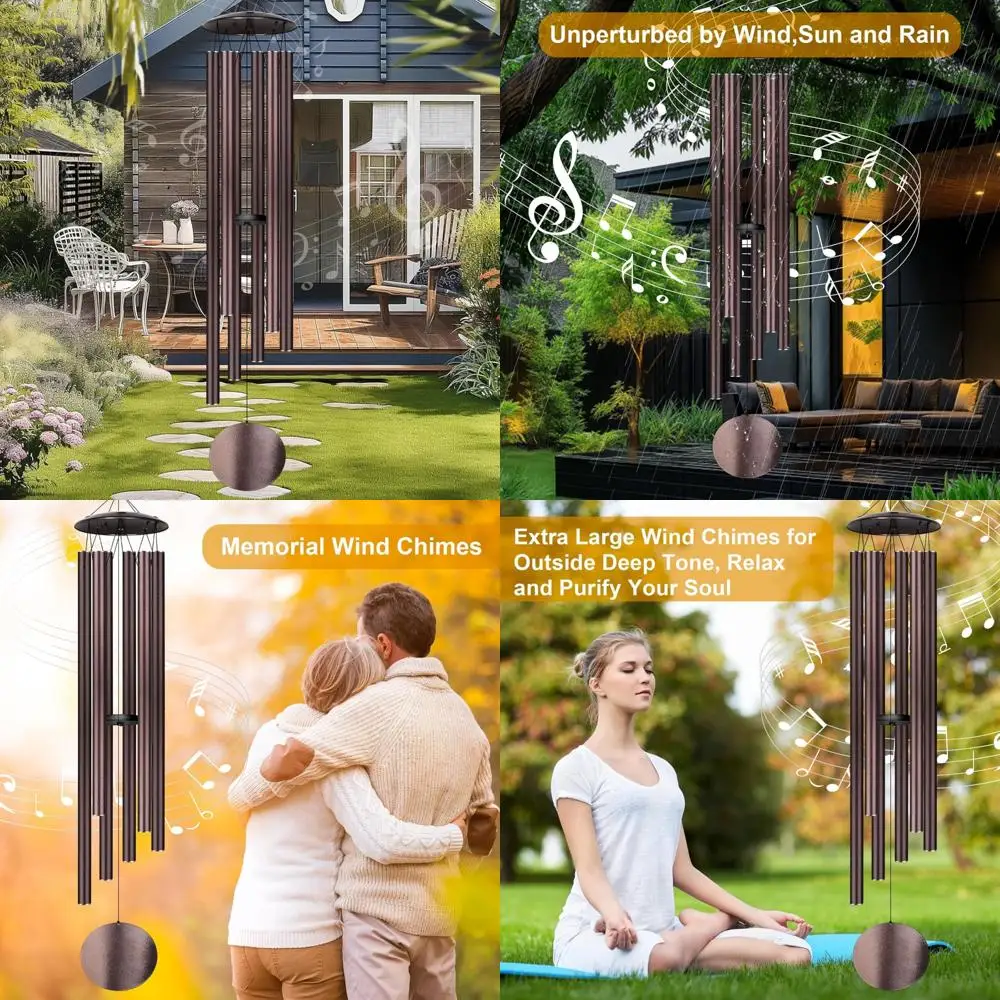 

Large Outdoor Deep Tone Wind Chimes with 6 Heavy 1.2 Tubes - Garden Patio Hanging Decorations for Soothing Sounds