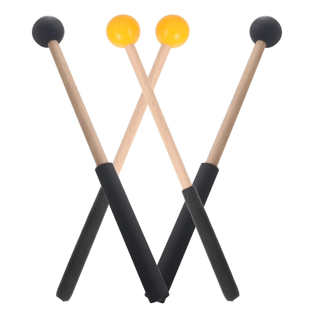 

2 Pairs Wooden Rubber Drum Sticks Durable Safe Tongue Drum Mallets Marimba Xylophone Percussion Practice Tool Musical Instrument