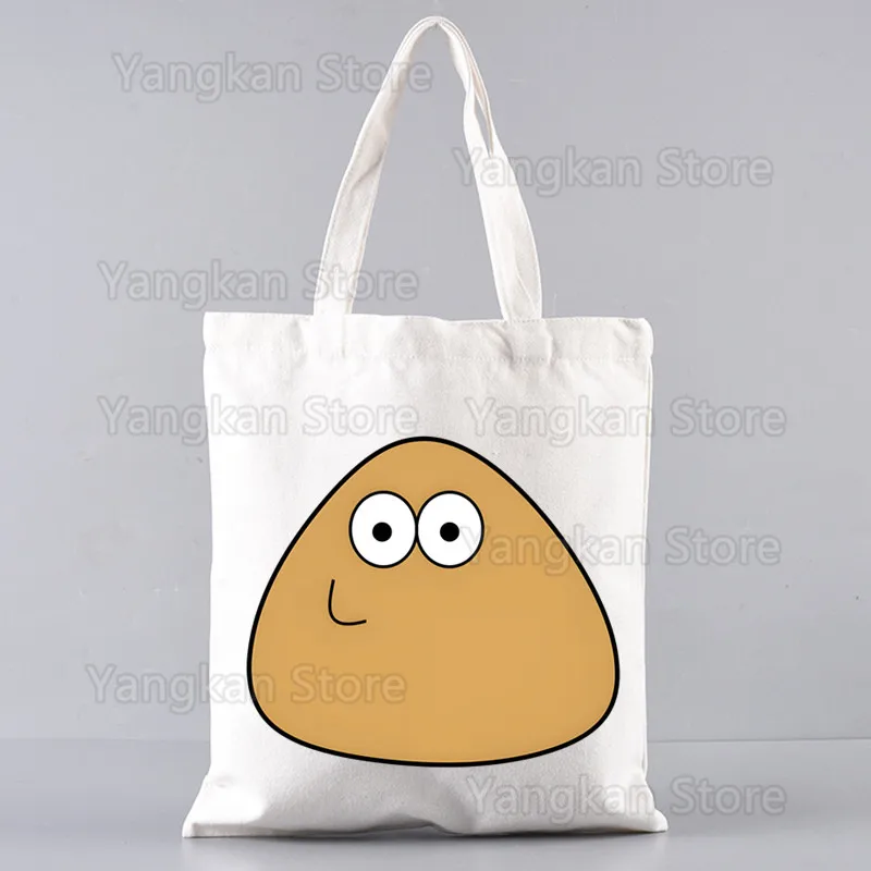 Pou Reusable Shopping Bag Women Canvas Tote Bags Printing Eco Bag Cartoon Shopper Shoulder Bags