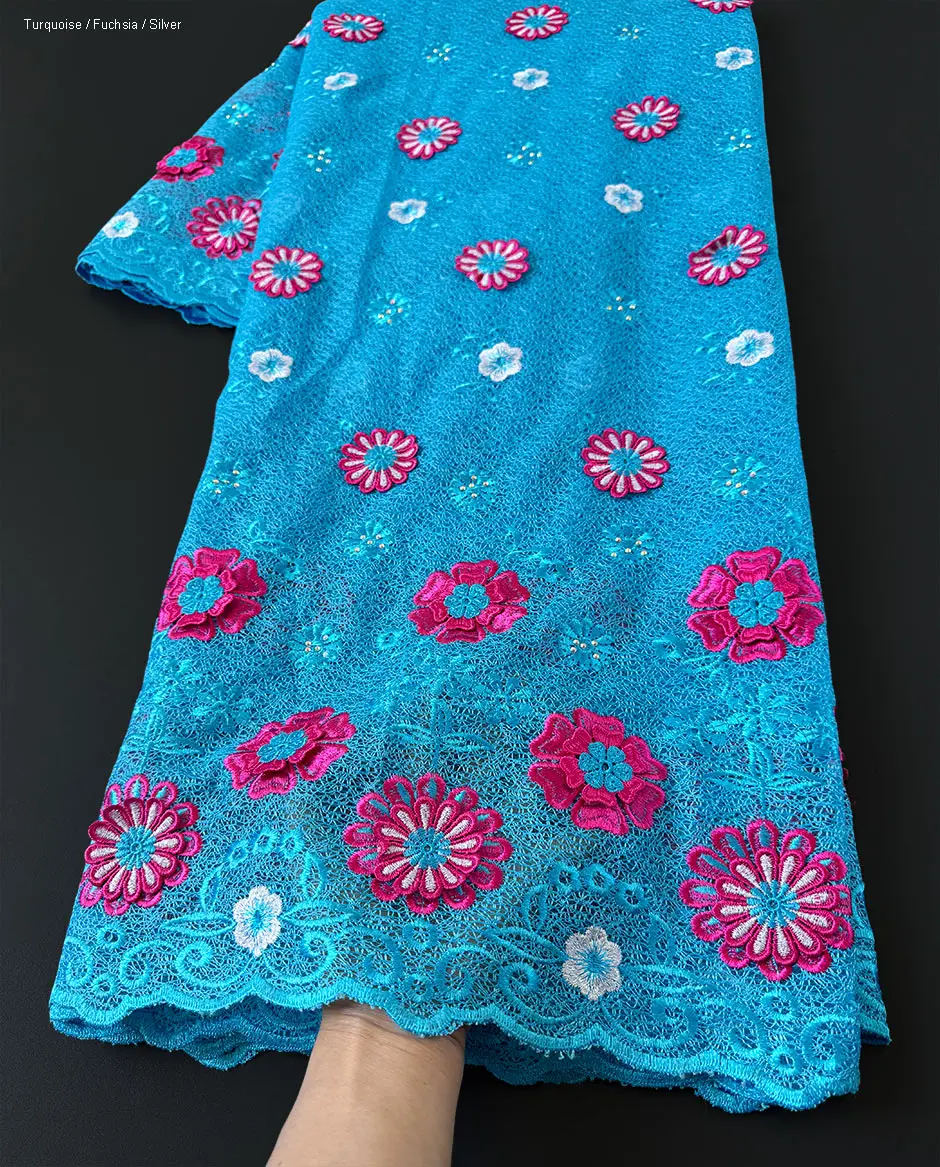 

Fashion Guipure French Lace with 3D Applique Denser Threads African Cord Lace Tulle Mesh Embroidered Fabric for Occasional Wear