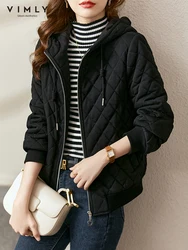 Vimly Short Black Parkas Winter Padded Jacket Coat for Women Vintage Casual Thickened Warm Long Sleeve Hooded Quilted Coat V6870