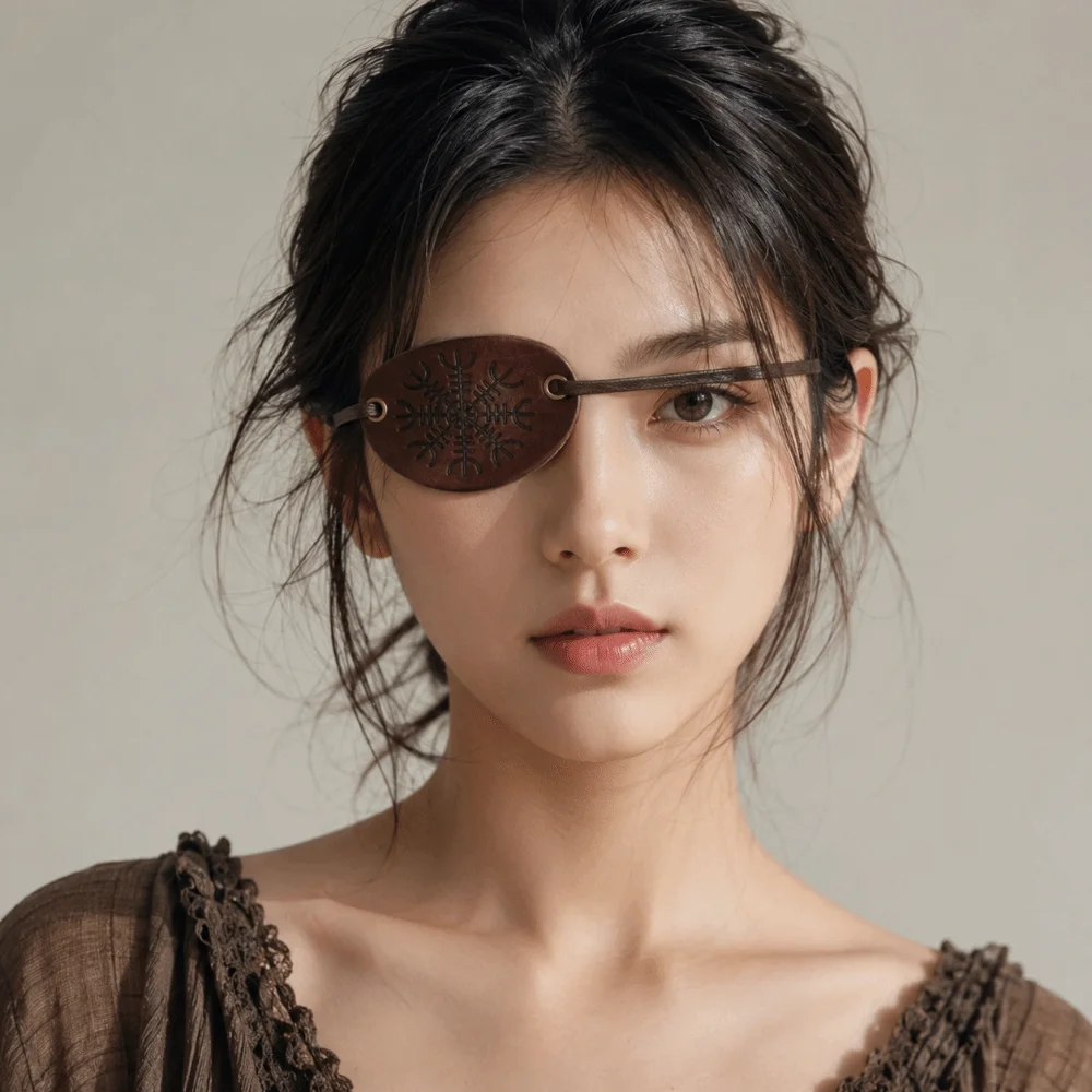 Classic Adjustable Pirate Eye Patch Vintage Embossed Eye Mask Brass Rivets Soft Single Blindfold Cosplay