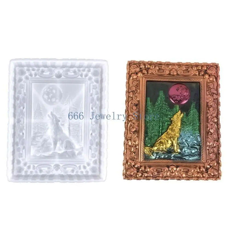 F2TD Moon Wolf Decor Mold DIY Desktop Ornaments Pendant Jewelry Epoxy Resin Mold