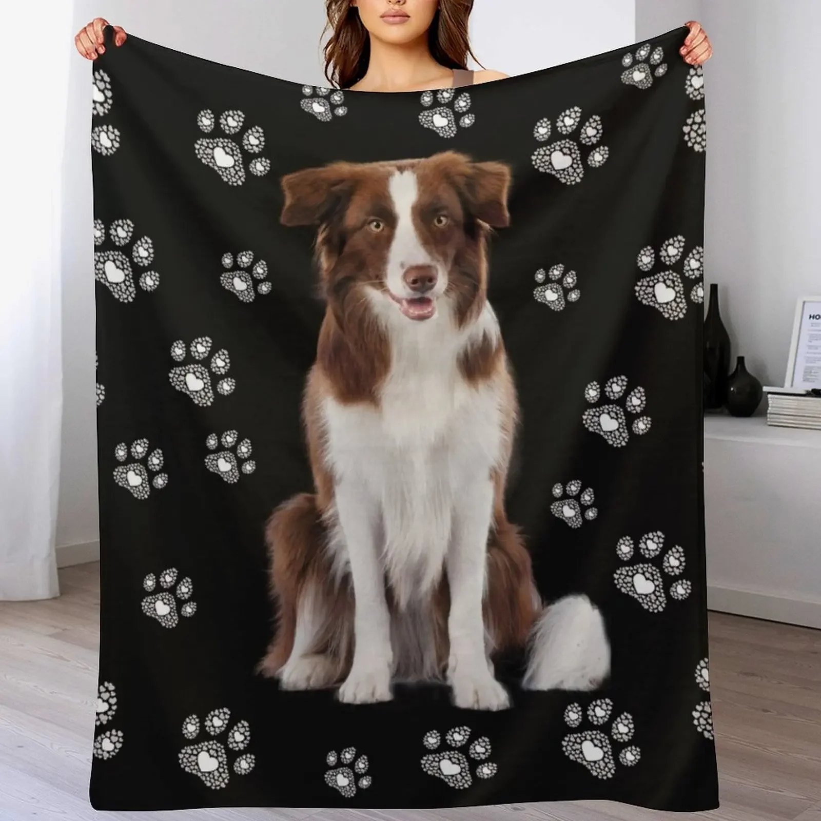 

Brown white border collie, dog with paws, paws, mask Throw Blanket warm winter anime For Decorative Sofa for winter Blankets