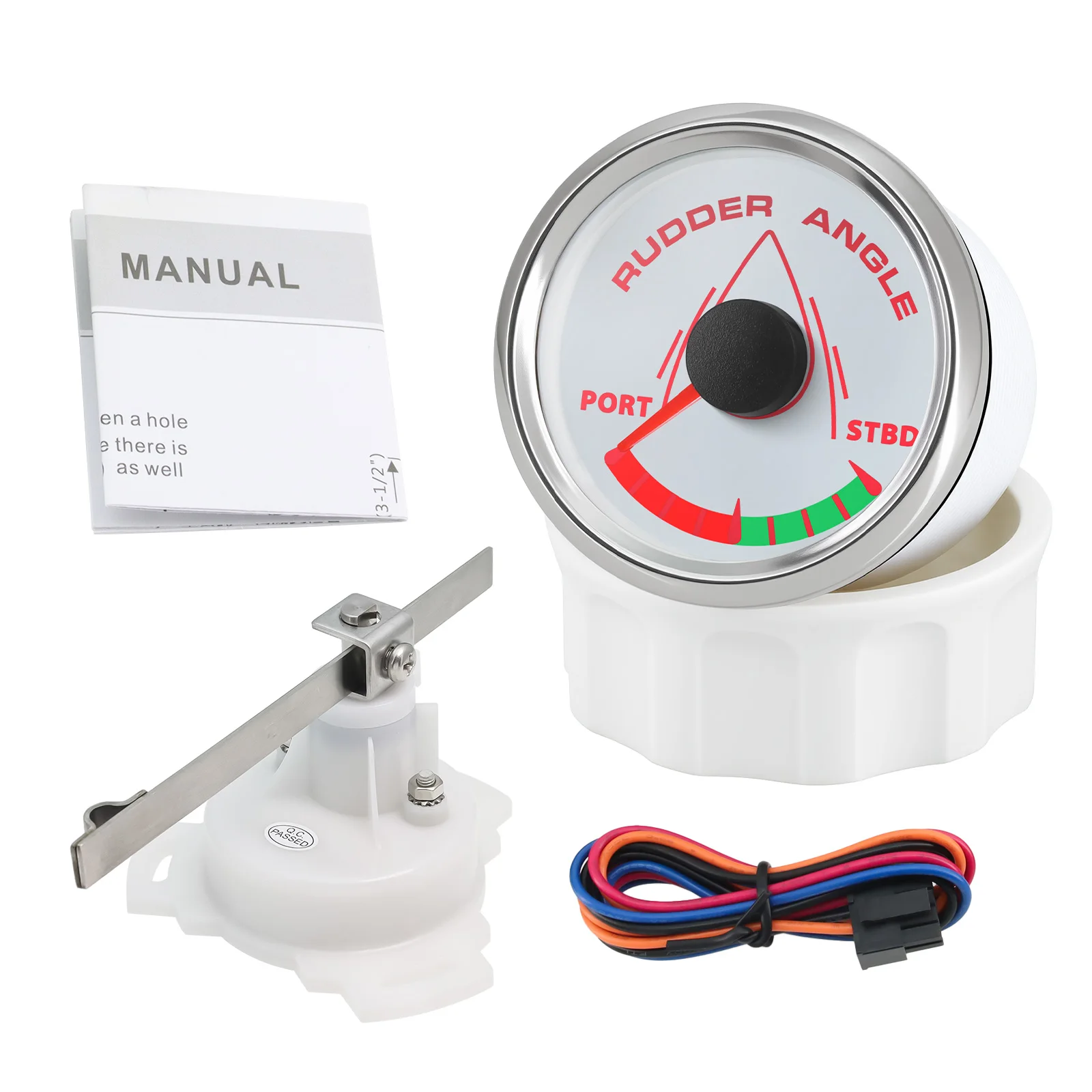 Picture 3: 0-190Ohms Rudder Angle Indicator with Sensor for Boat Yacht RV Marine 52MM Rudder Position Indicator 12V/24V 8 Colors Backlight